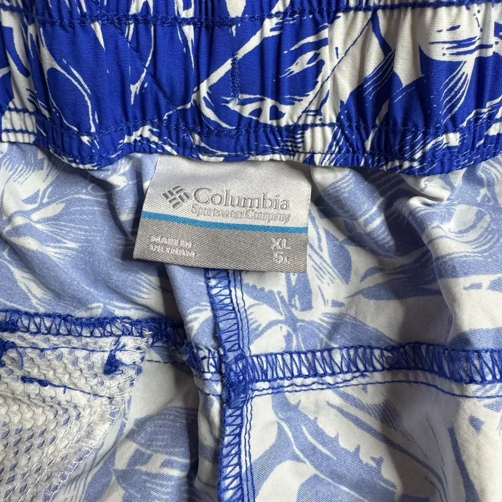 Columbia PFG Swim Trunks Mens XL Blue White Tropical Leaf Print Beach Shorts NWT